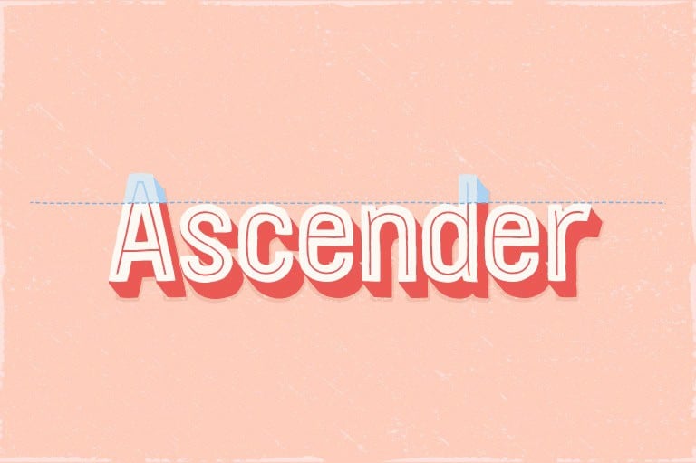 Light pink background with text in pink and white that says "ascender"