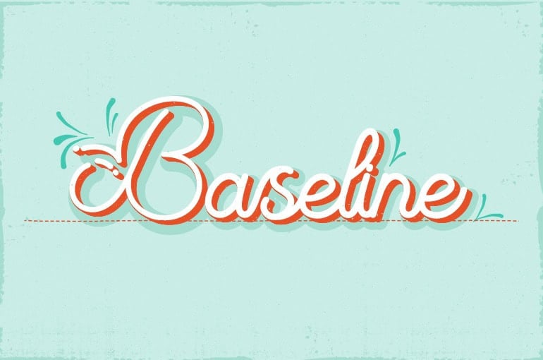 Light blue background with text in orange and white that says "baseline"