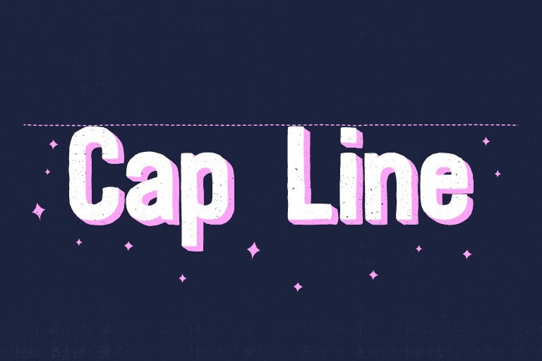 Dark blue background with text in pink and white that says "cap line"