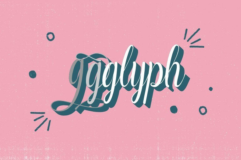 Pink background with text in white that says "glyph"