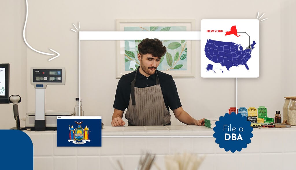 Small business owner behind a store counter