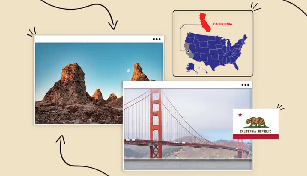 California landmarks and California state map