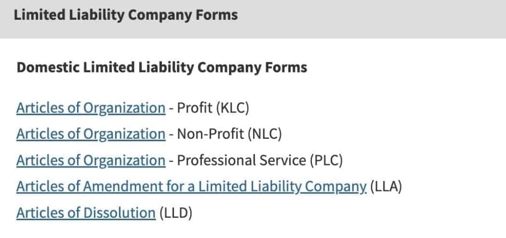 Limited Liability Company Forms.