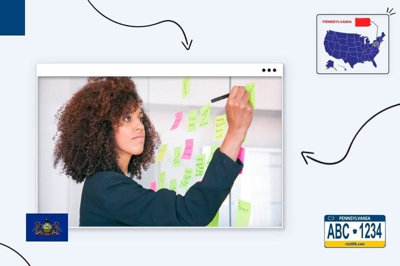 Small business owner writing on sticky notes