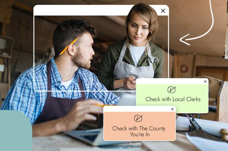 Man and woman working on business files in California