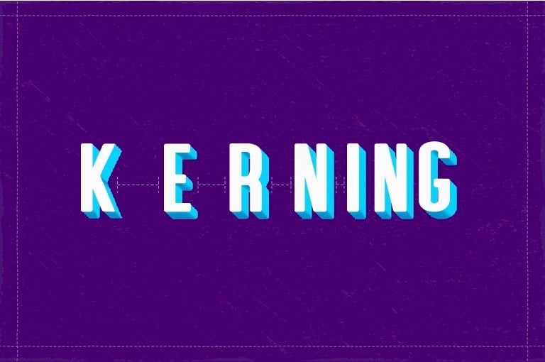 Purple background with text in blue and white that says "kerning"