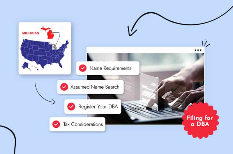 Hands on a keyboard filing for a DBA in Michigan