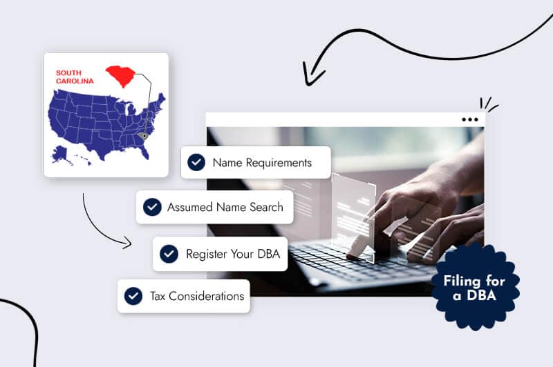 Hands on a keyboard filing for a DBA in South Carolina