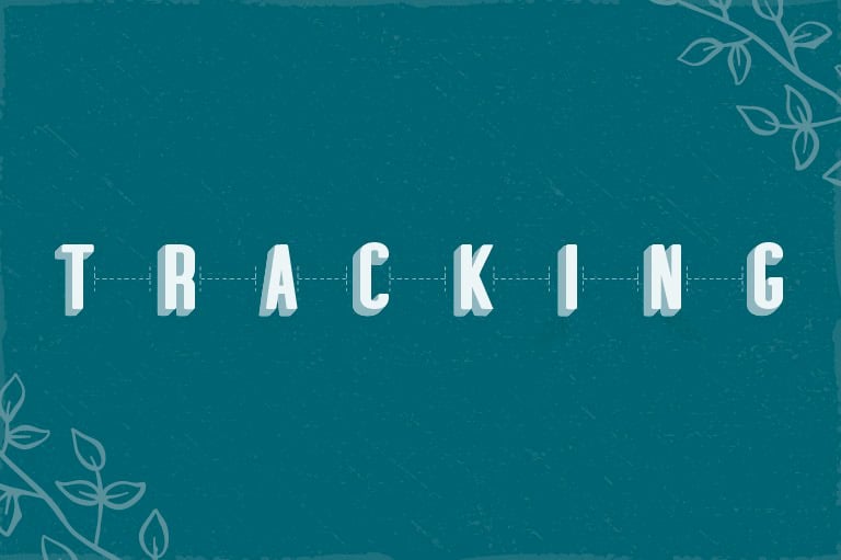 Aqua background with text in white that says "tracking"