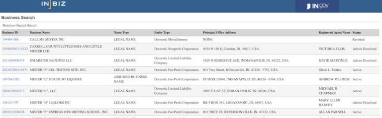 Conducting a Business Name Search in Indian - search results