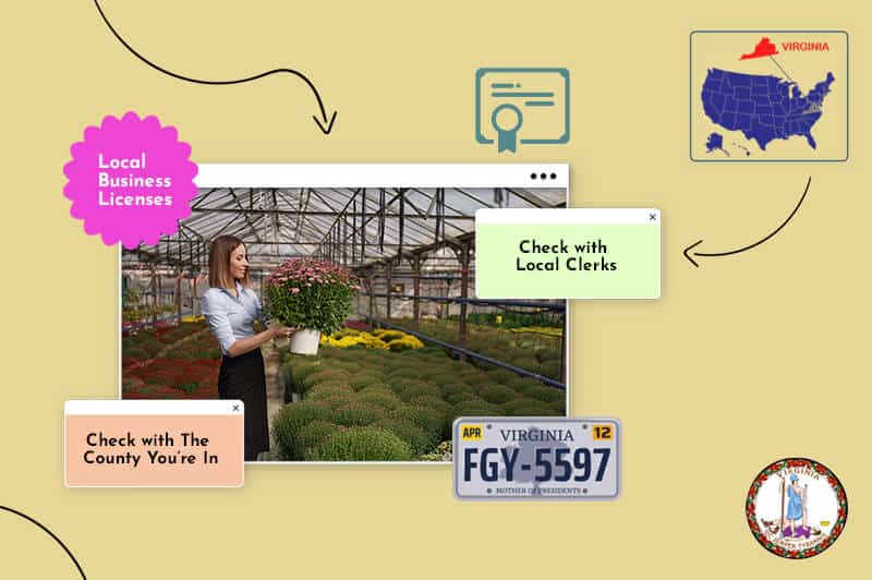Woman holding flowers local business license in Virgina