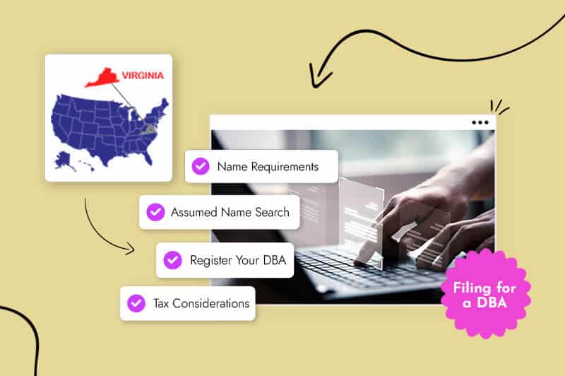 Small business owner filing for a DBA in Virginia 
Virginia state map 