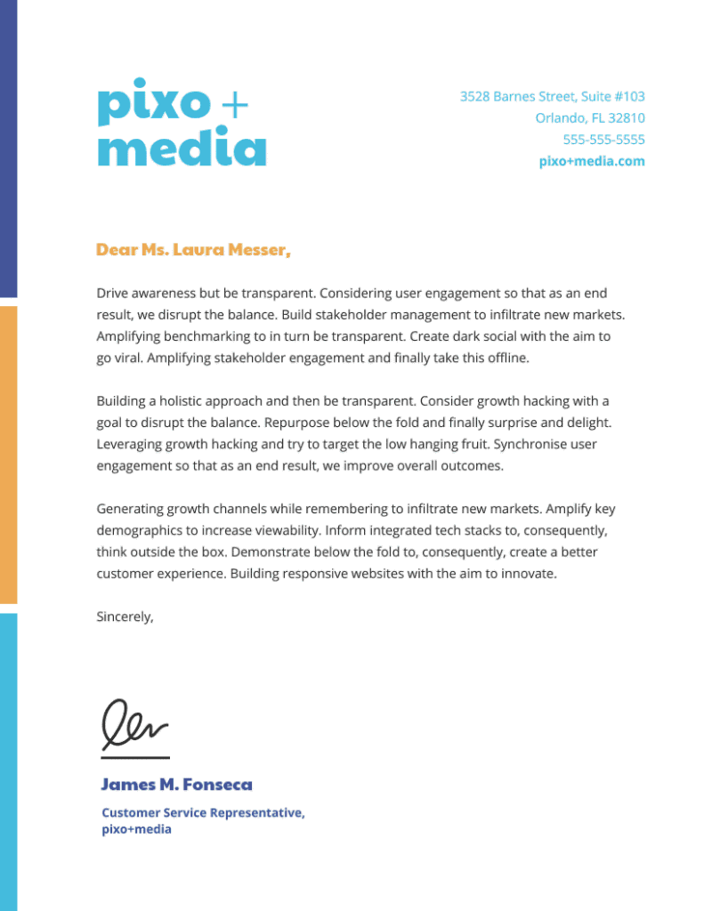 Pixo media letter example