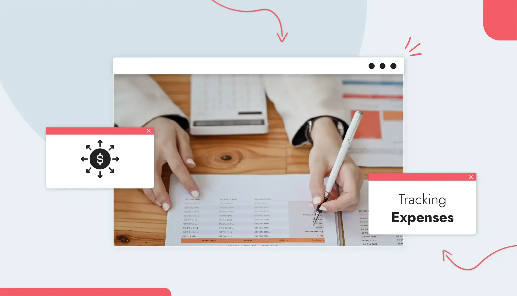 A person tracking expenses on a spreadsheet