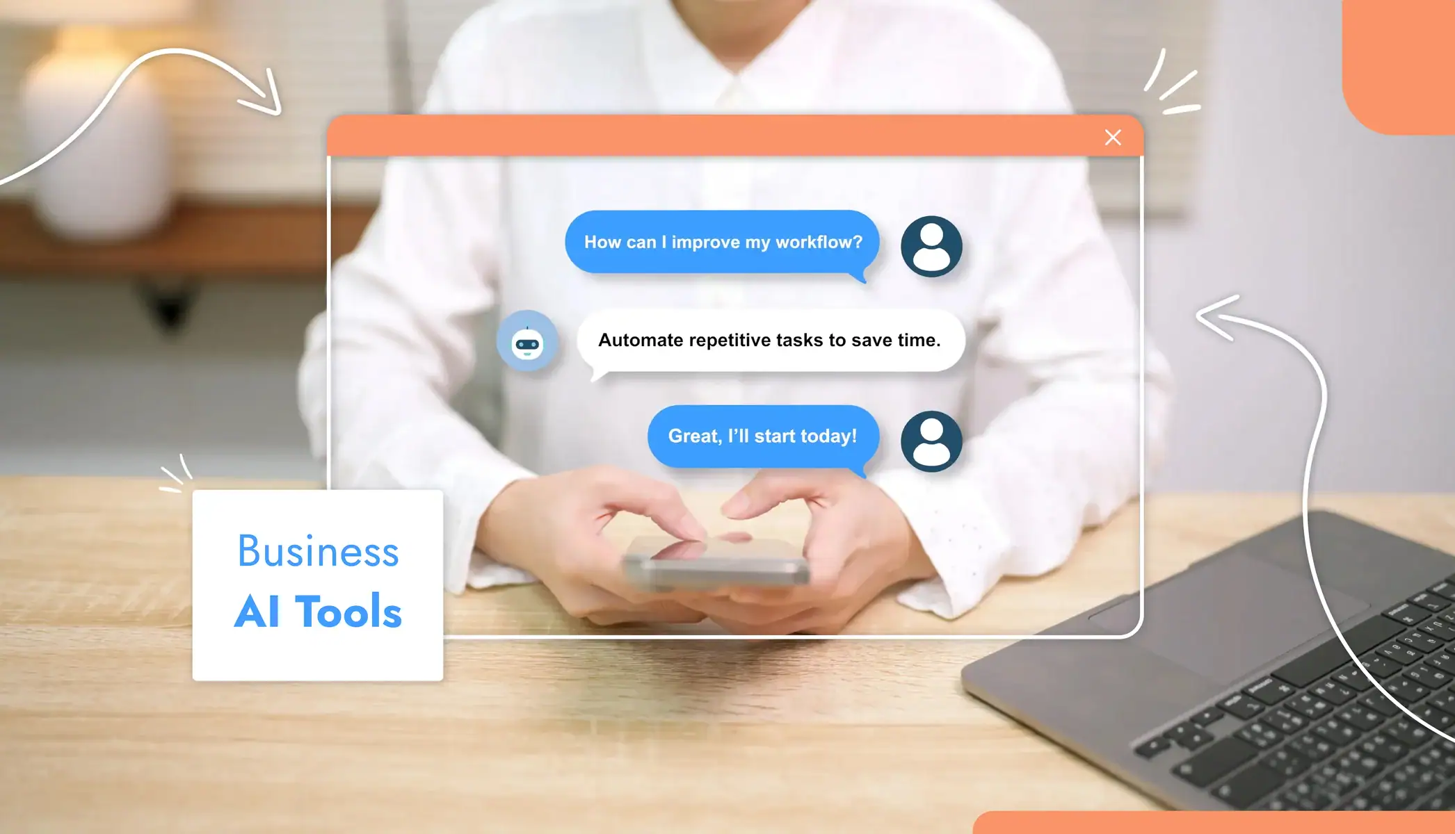 A person messaging with an AI chatbot on a laptop