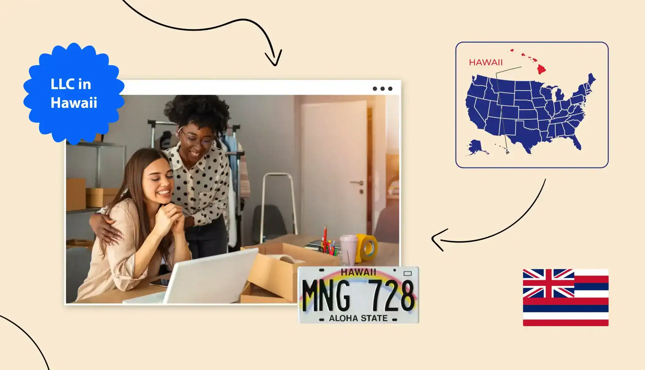 Two small business owners looking at a laptop in Hawaii
