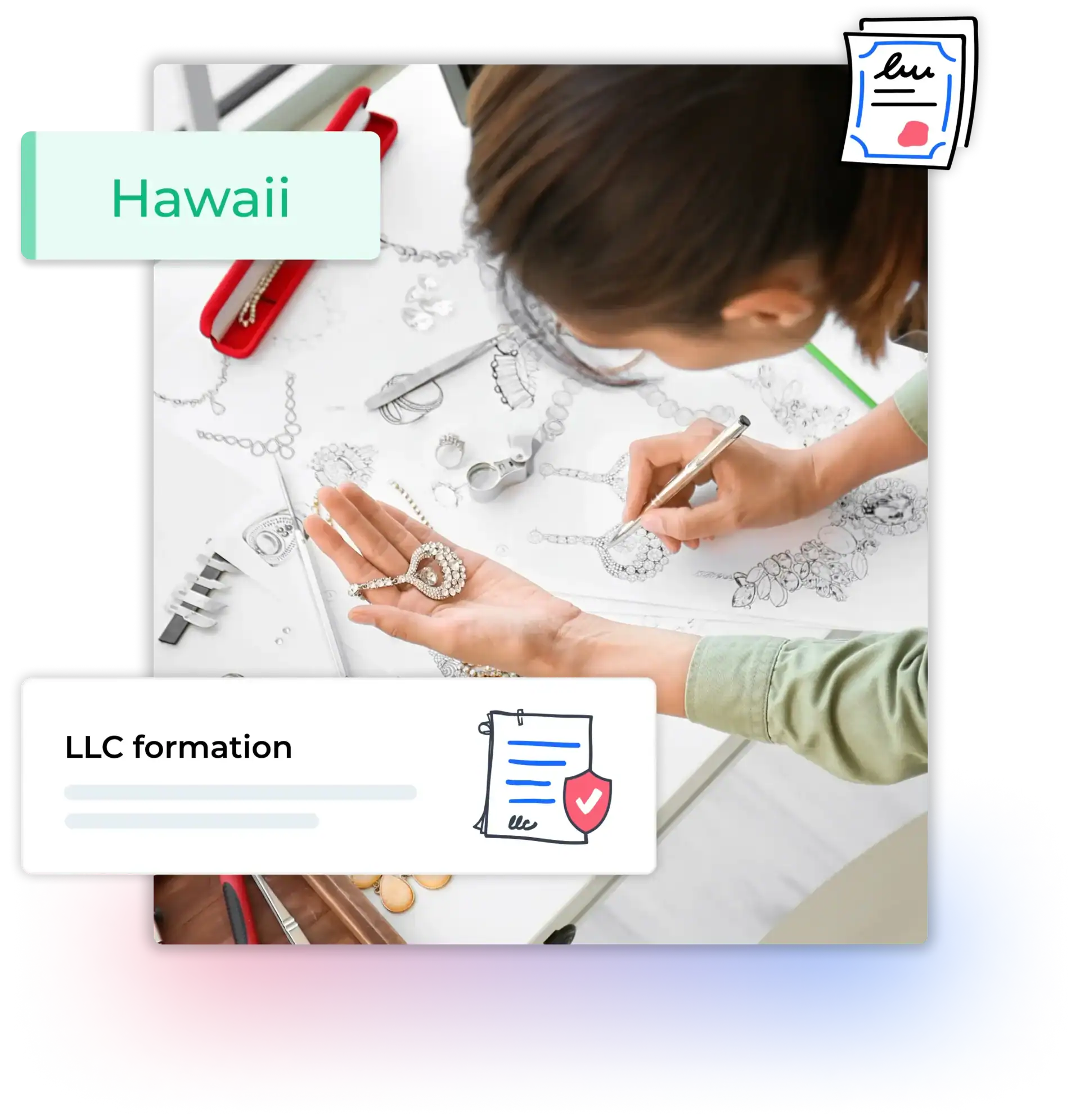 Woman working in her jewelry business after successful Hawaii LLC formation