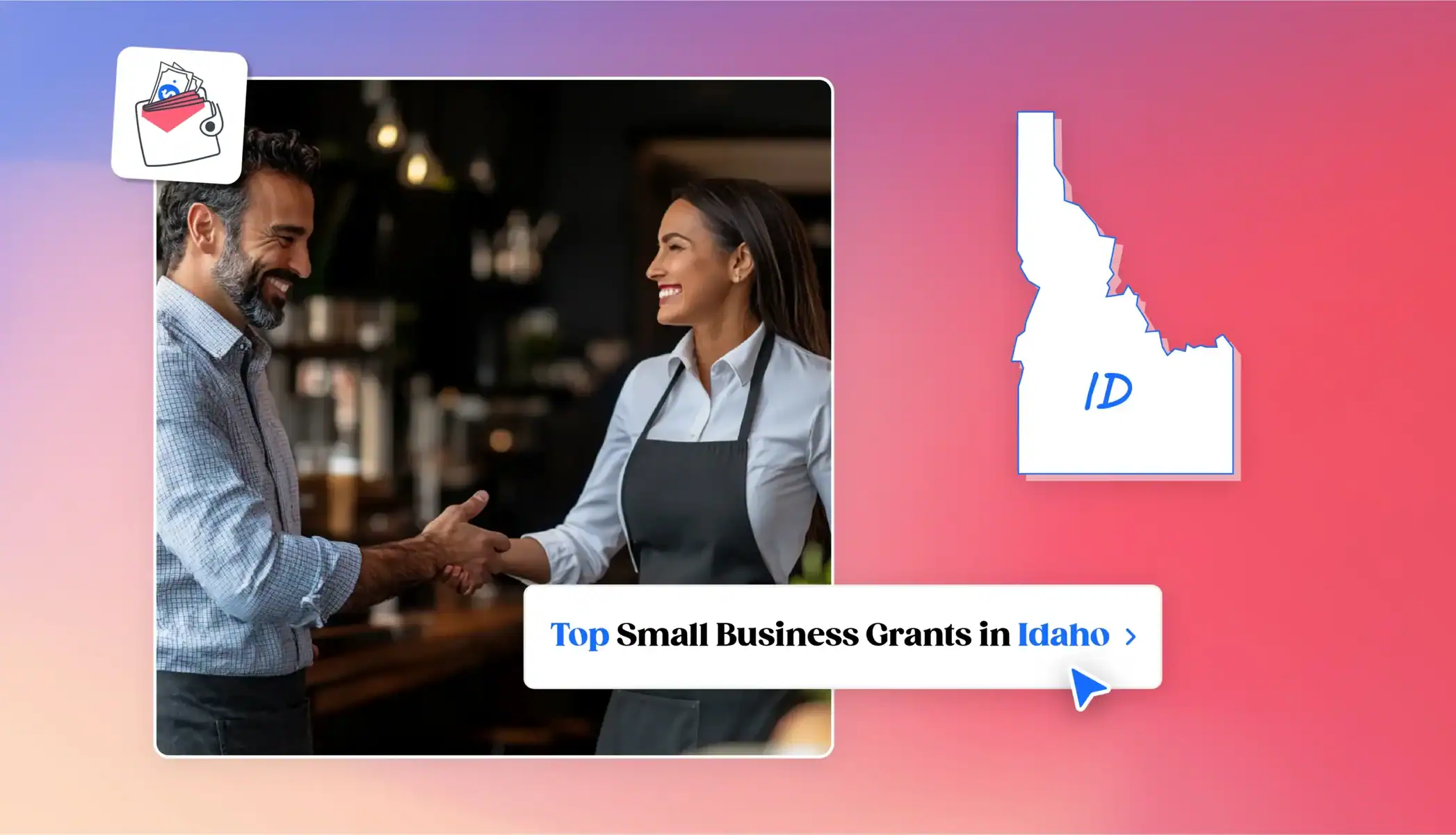 Man and woman shaking hands Idaho state top business grants in Idaho