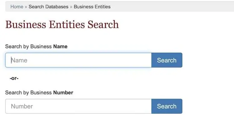 MA business entity search page enter name or number