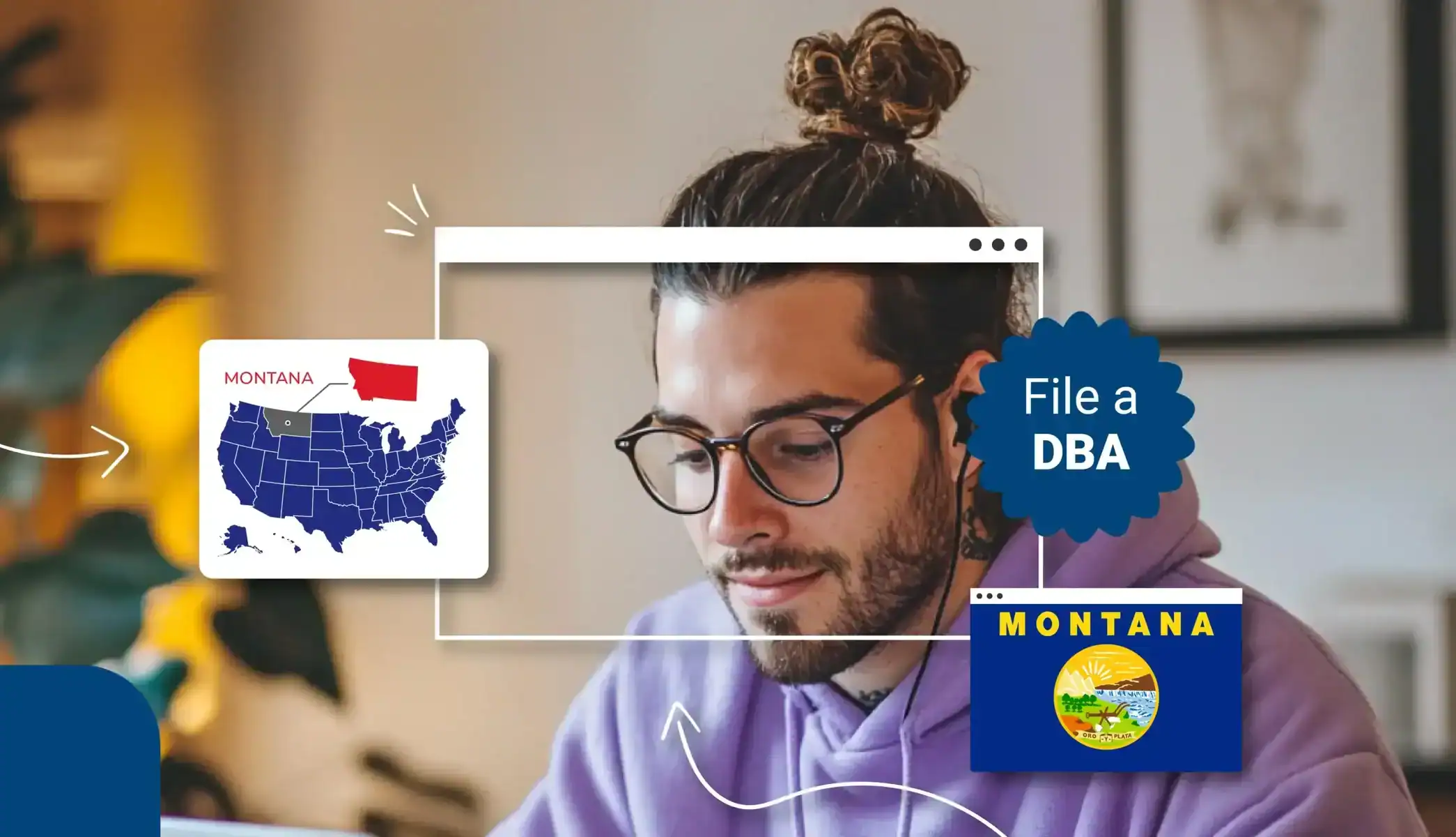 Small business owner with headphones in his ears in Montana