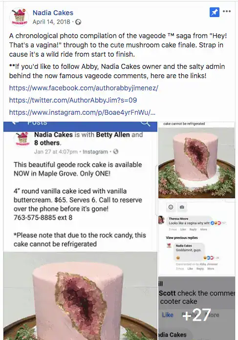 Nadia cakes facebook feed screenshot