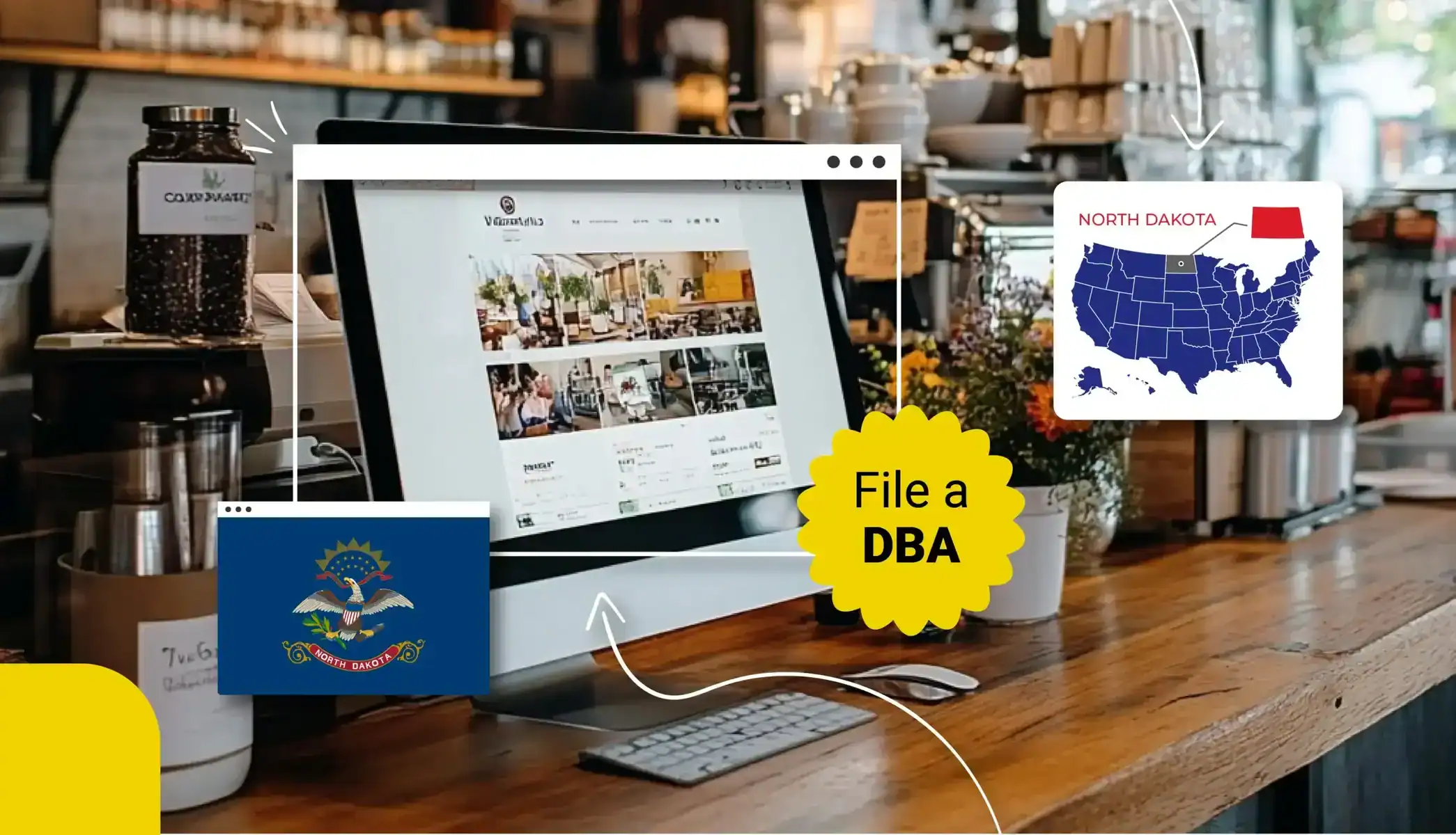 A computer sitting on a desk showing a small business owner's website in North Dakota