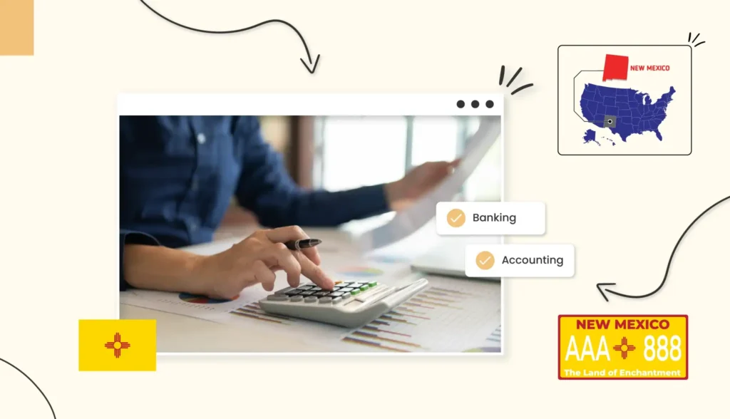 Small business owner using a calculator to budget for their business in New Mexico