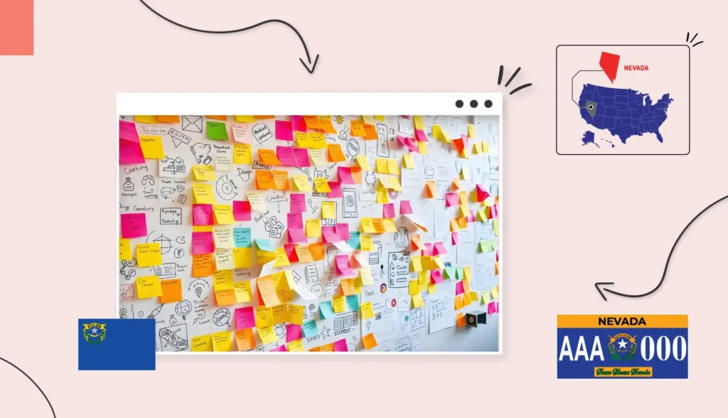 Wall of colourful sticky notes about business ideas in Nevada