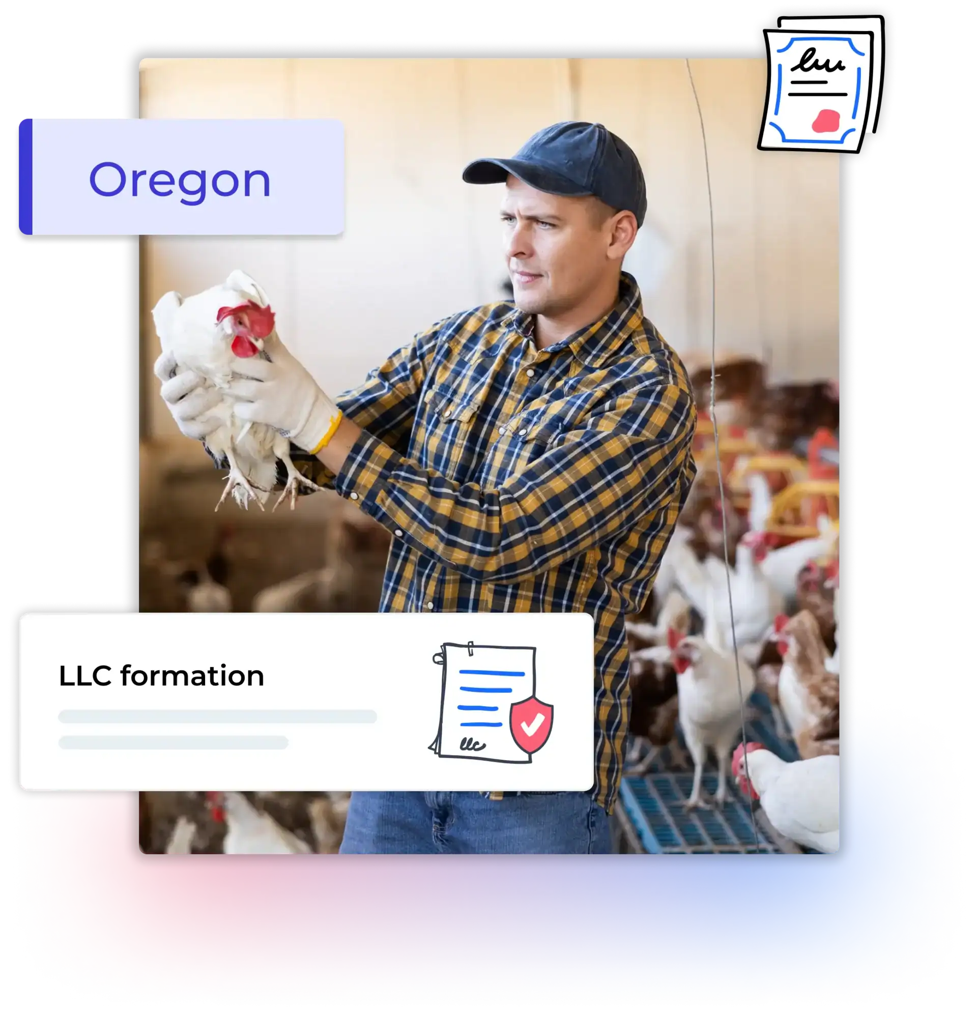 Shop Owner in Oregon with Oregon LLC Formation text and symbols