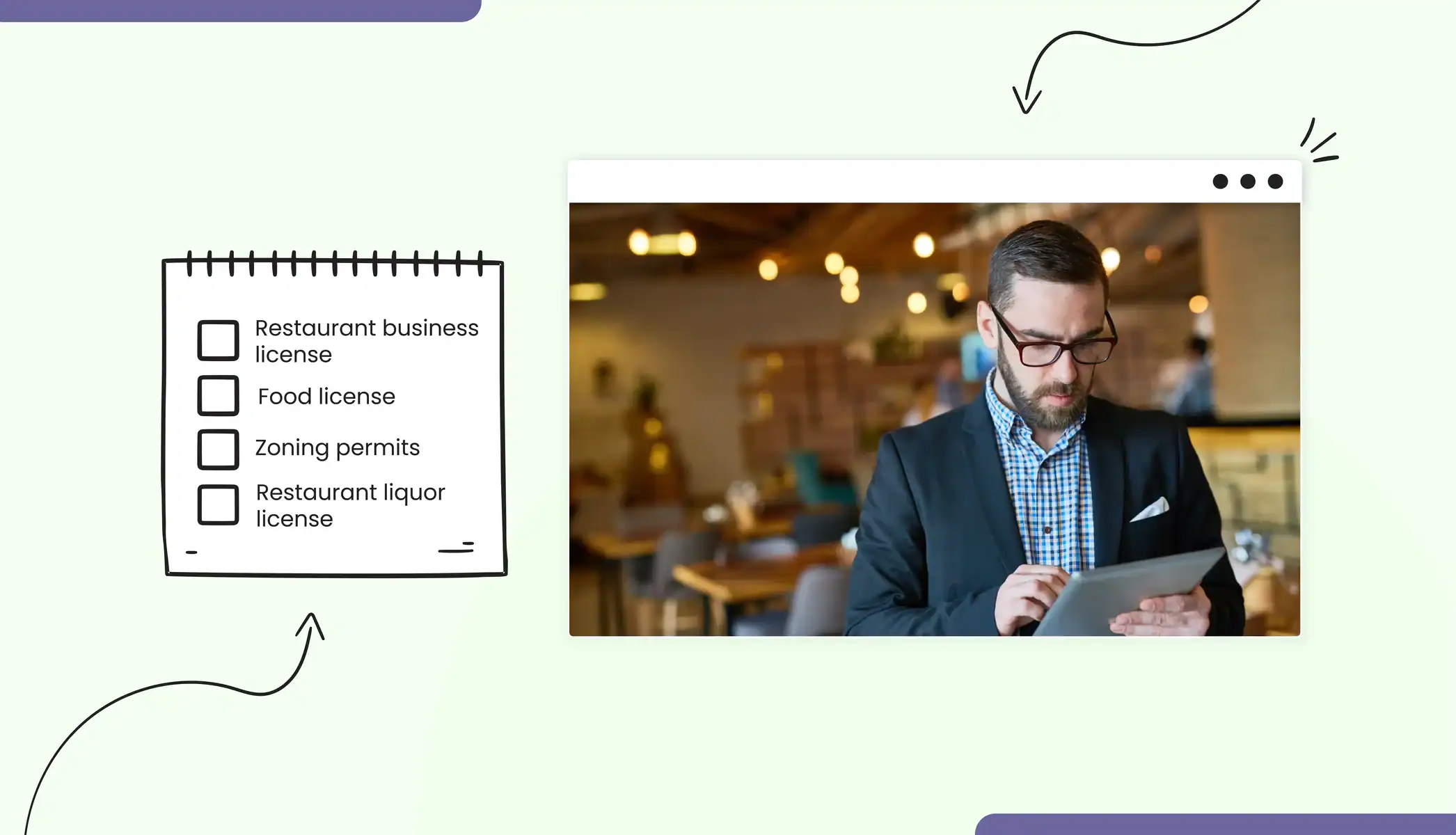 A man looking at a checklist of permits and licenses needed in a restuarant
