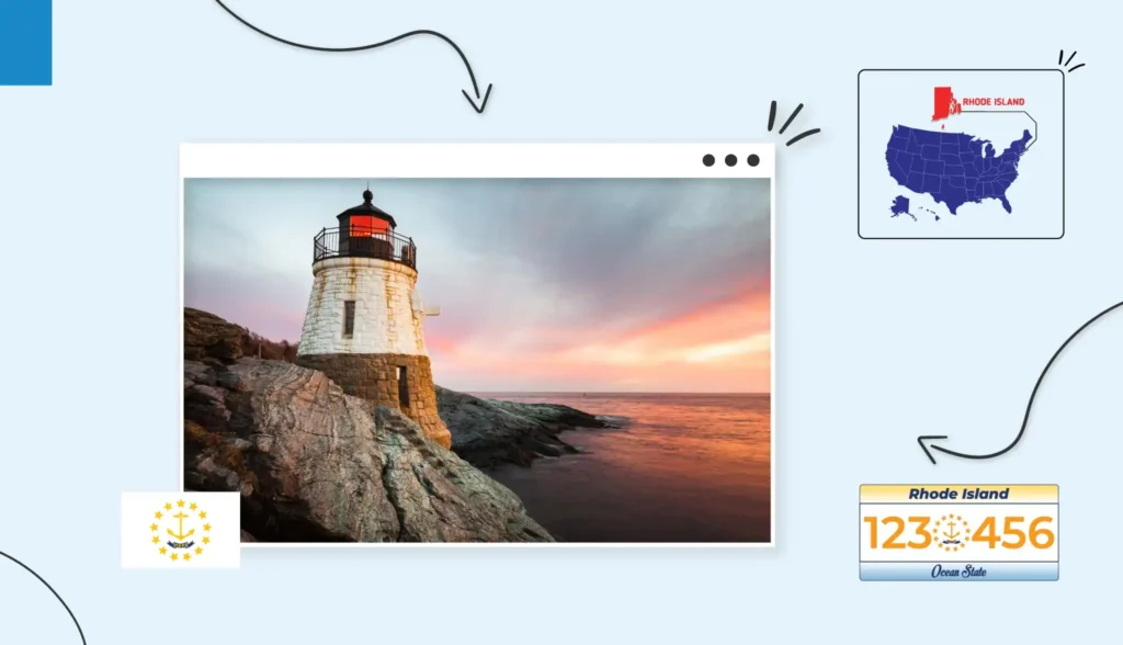 Scenic view of a lighthouse on the water with a sunset in Rhode Island