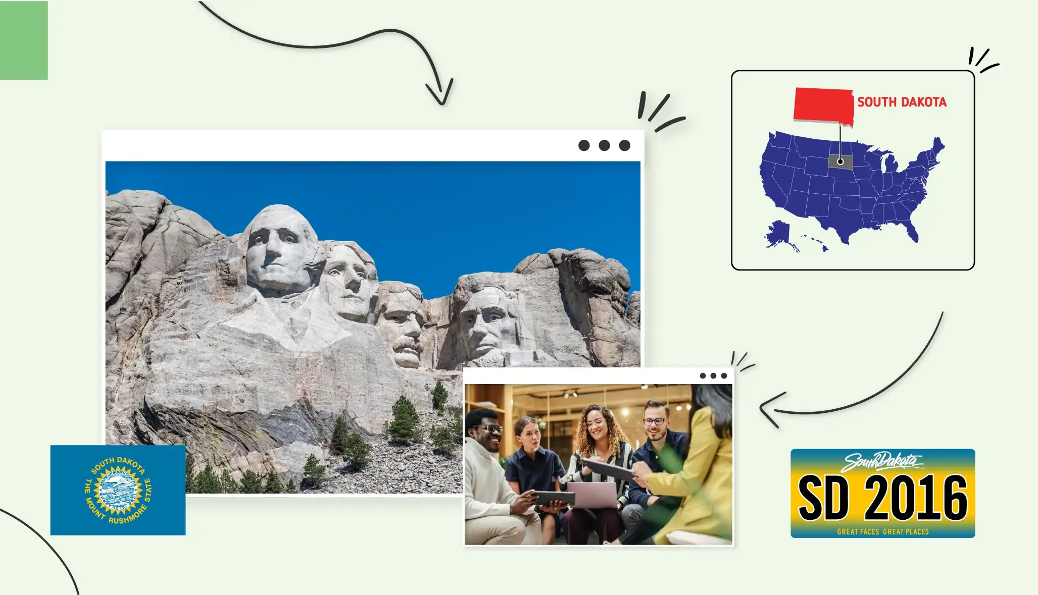Small business owners sitting around a table in South Dakota Mount Rushmore
