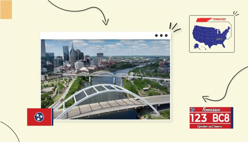 View of a city in Tennessee with a bridge overlooking the water below it