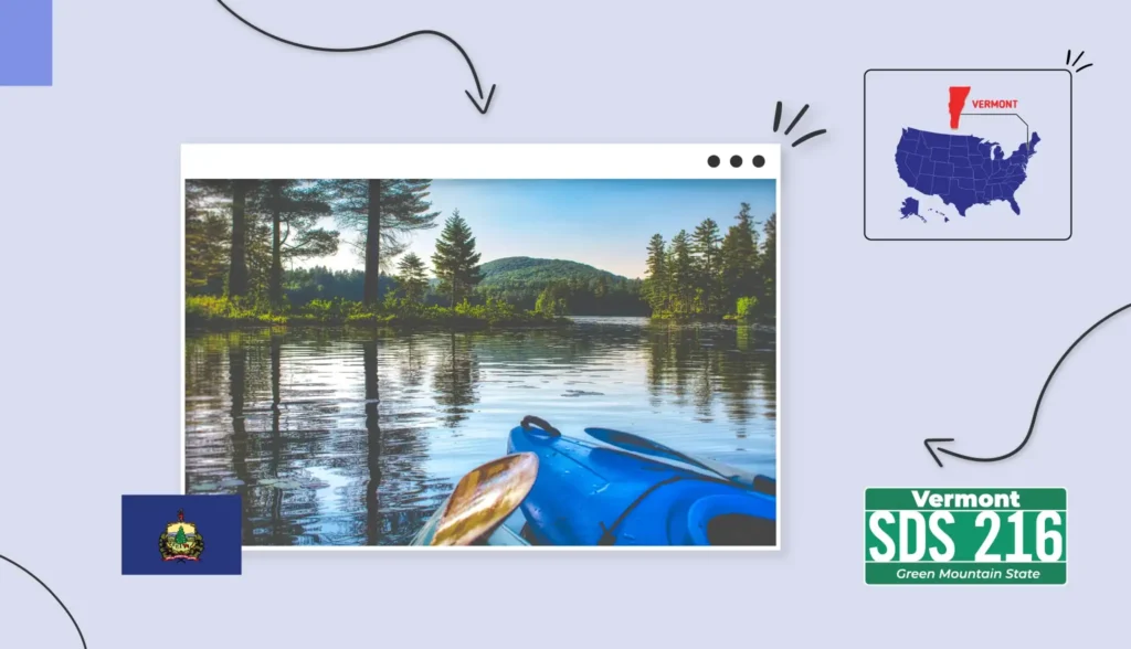 Scenic views of a lake and kayak in Vermont