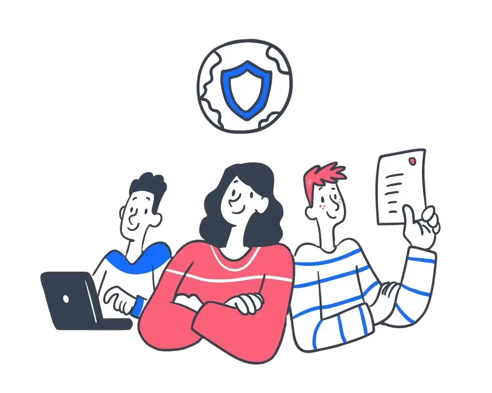 What is a LLC featured icon with three people filing a Limited Liability company online and being protected from liabilities.