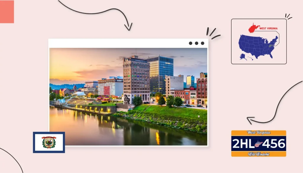 Scenic view of a city next to a small body of water in West Virginia